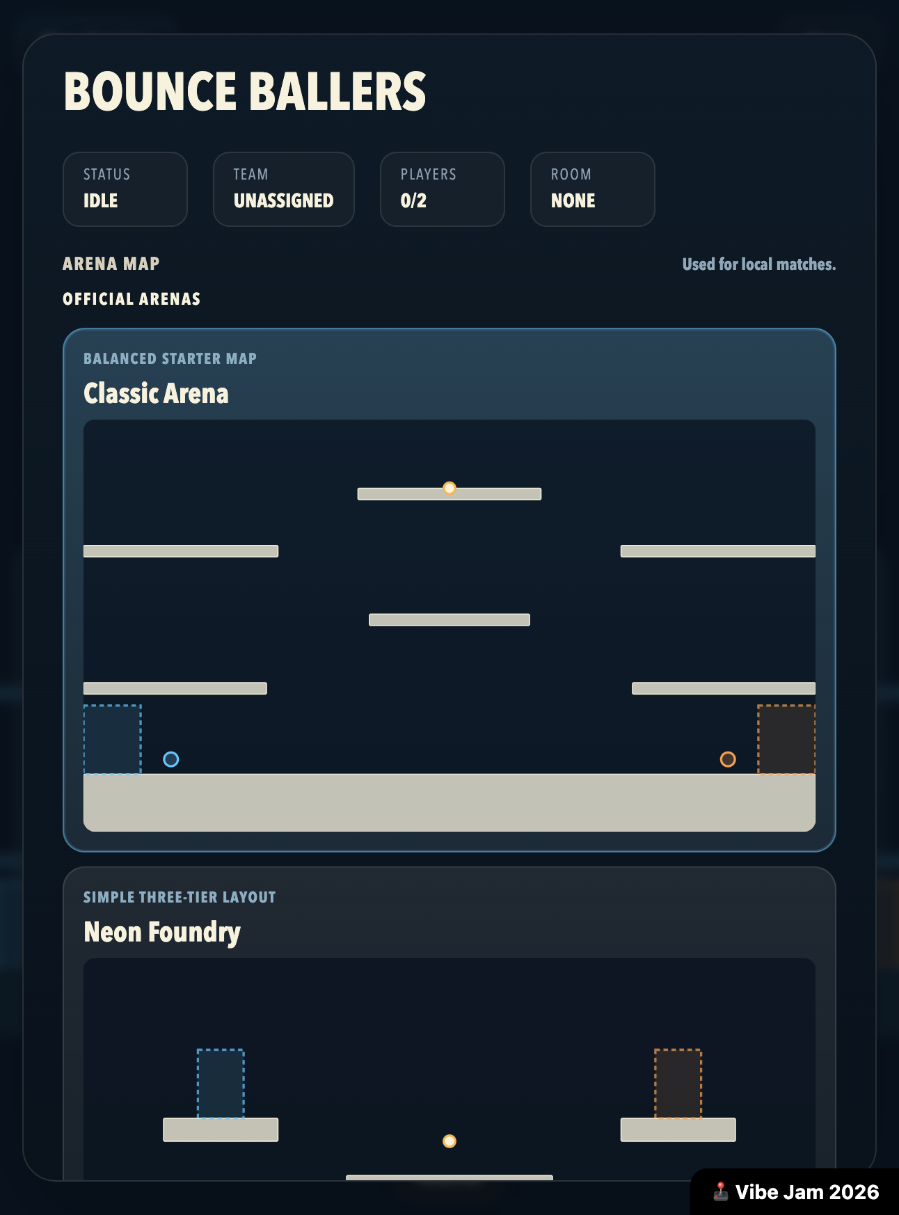 Bounce Ballers main menu with arena selection